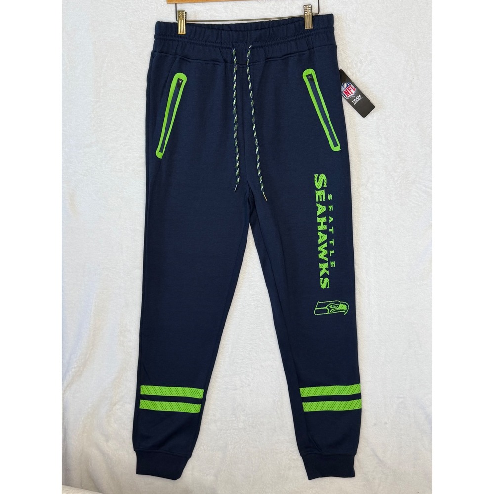 NEW NFL Mens L Navy Blue Seattle Seahawks Joggers Sweatpants Football Athleisure